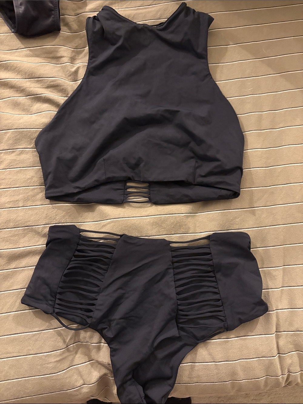 High-Neck Strappy Cutout Bikini Set - Black